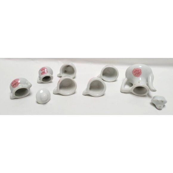 Vintage 1990s Miniature Dollhouse Porcelain 14 Piece Tea Set Pink Floral Design - Picture 7 of 8